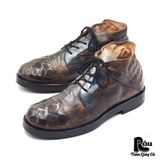  |SIZE 43| VINTAGE ITALIAN EMBOSSED DISTRESSED LEATHER LACE-UP BOOT (IPR SOLE) AX43-8189 