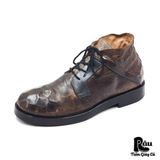  |SIZE 43| VINTAGE ITALIAN EMBOSSED DISTRESSED LEATHER LACE-UP BOOT (IPR SOLE) AX43-8189 