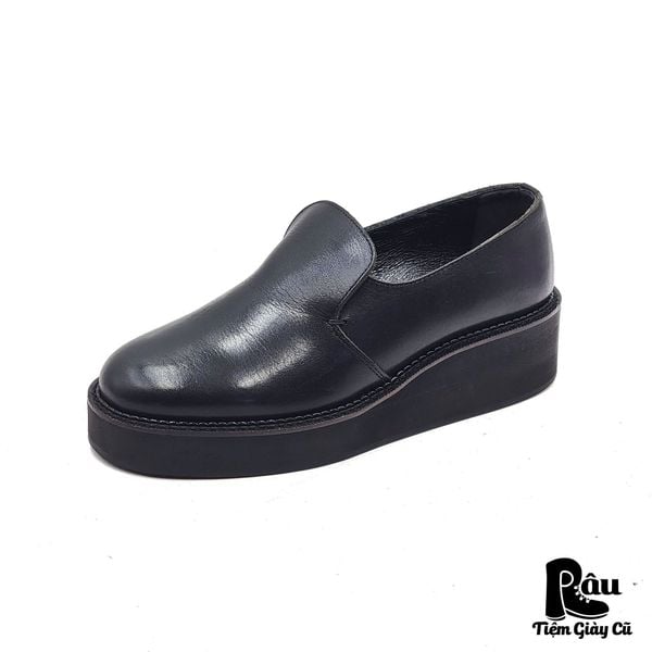  |SIZE 37| Y'S SS2016 YO-E04-702 BLACK PLATFORM SLIP-ON SHOES Z37-8218 
