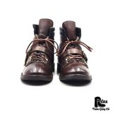  |SIZE 42| MOMA BROWN VEGTAN FUR-LINED BUCKLE ANKLE LACE-UP BOOT Z42-8243 