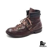  |SIZE 42| MOMA BROWN VEGTAN FUR-LINED BUCKLE ANKLE LACE-UP BOOT Z42-8243 