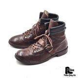  |SIZE 42| MOMA BROWN VEGTAN FUR-LINED BUCKLE ANKLE LACE-UP BOOT Z42-8243 
