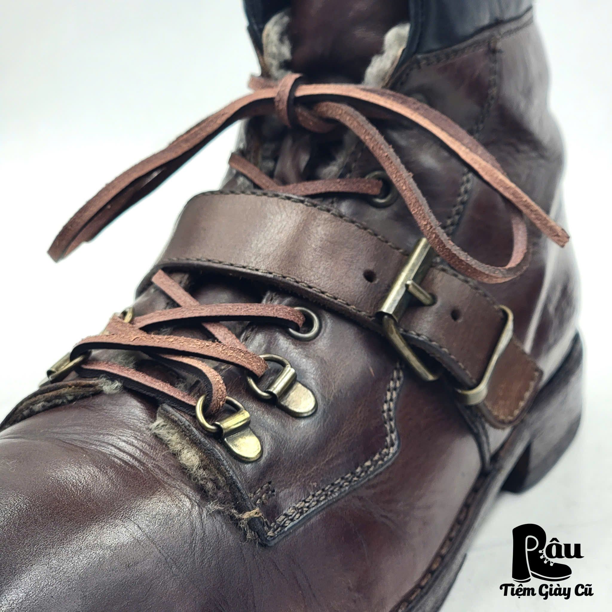  |SIZE 42| MOMA BROWN VEGTAN FUR-LINED BUCKLE ANKLE LACE-UP BOOT Z42-8243 