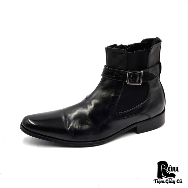  |SIZE 41| VIA MADRAS BLACK BUCKLE SIDE-ZIP DRESS BOOT AX41-8234 