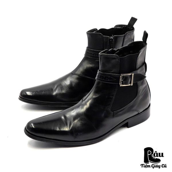  |SIZE 41| VIA MADRAS BLACK BUCKLE SIDE-ZIP DRESS BOOT AX41-8234 