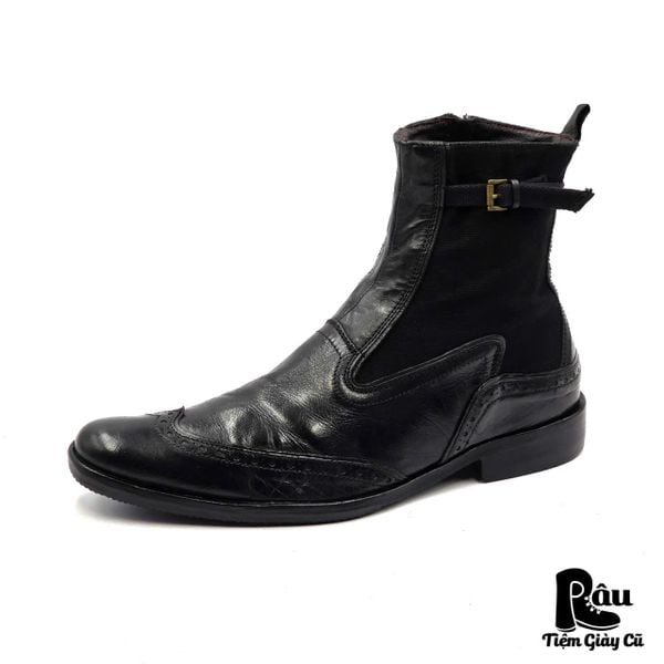  |SIZE 43| DIESEL VINTAGE BLACK WINGTIP BROGUE SIDE-ZIP DRESS BOOT Z43-8275 