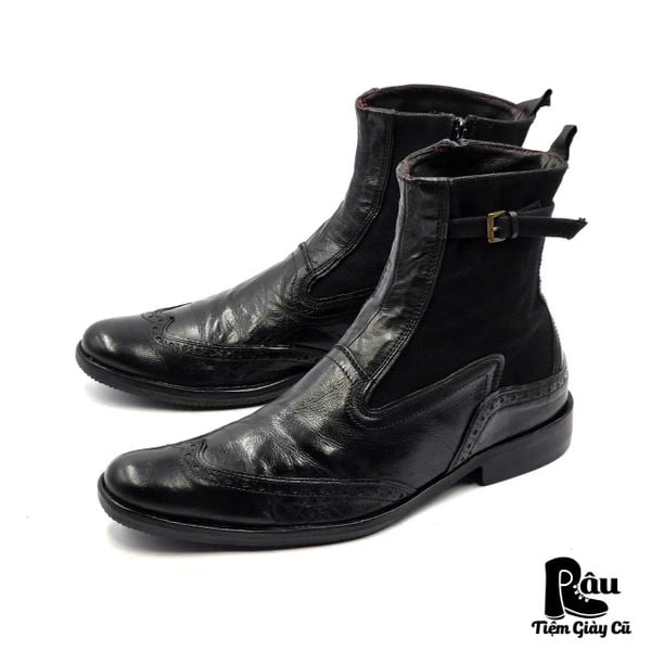  |SIZE 43| DIESEL VINTAGE BLACK WINGTIP BROGUE SIDE-ZIP DRESS BOOT Z43-8275 