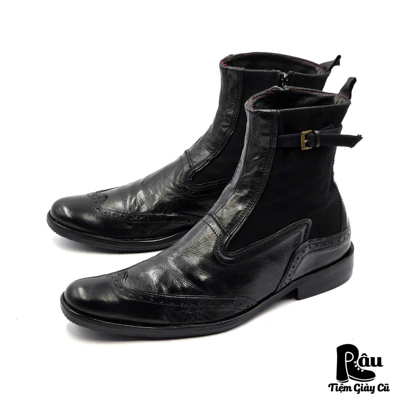  |SIZE 43| DIESEL VINTAGE BLACK WINGTIP BROGUE SIDE-ZIP DRESS BOOT Z43-8275 