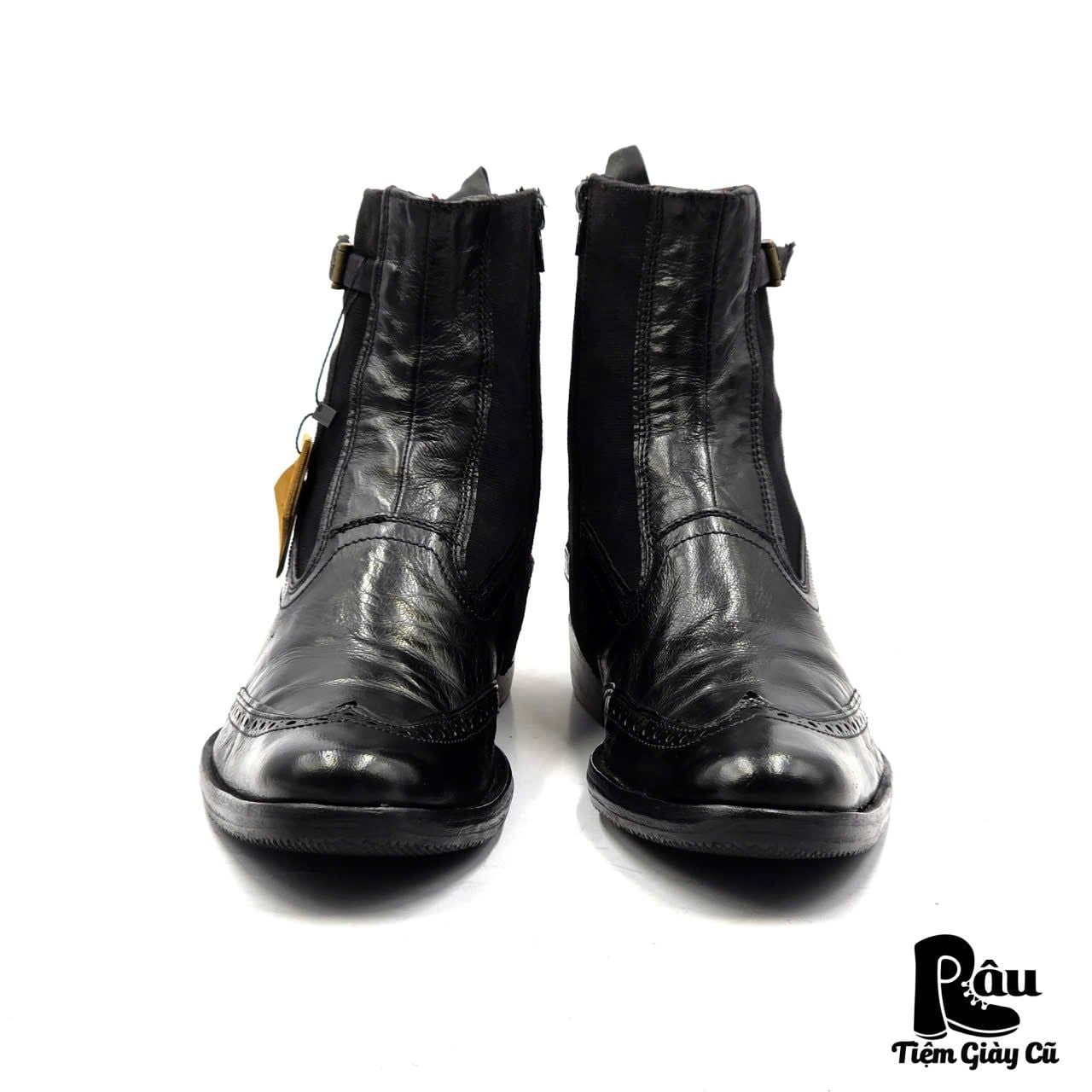  |SIZE 43| DIESEL VINTAGE BLACK WINGTIP BROGUE SIDE-ZIP DRESS BOOT Z43-8275 