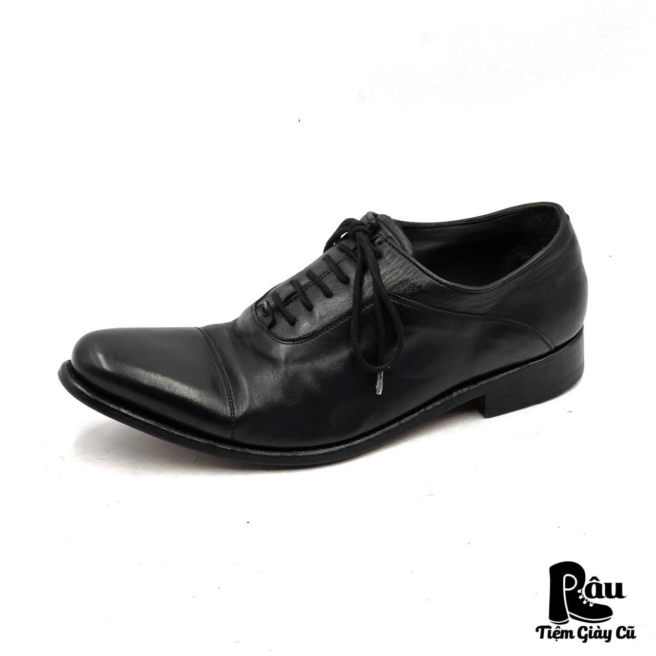  |SIZE 42| N.D.C HANDMADE BLACK POINTED 6-EYE OXFORD SHOES Z42-8354 