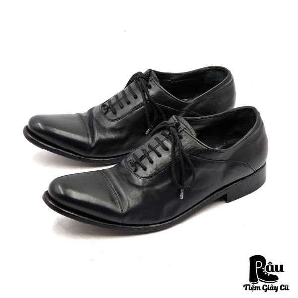  |SIZE 42| N.D.C HANDMADE BLACK POINTED 6-EYE OXFORD SHOES Z42-8354 