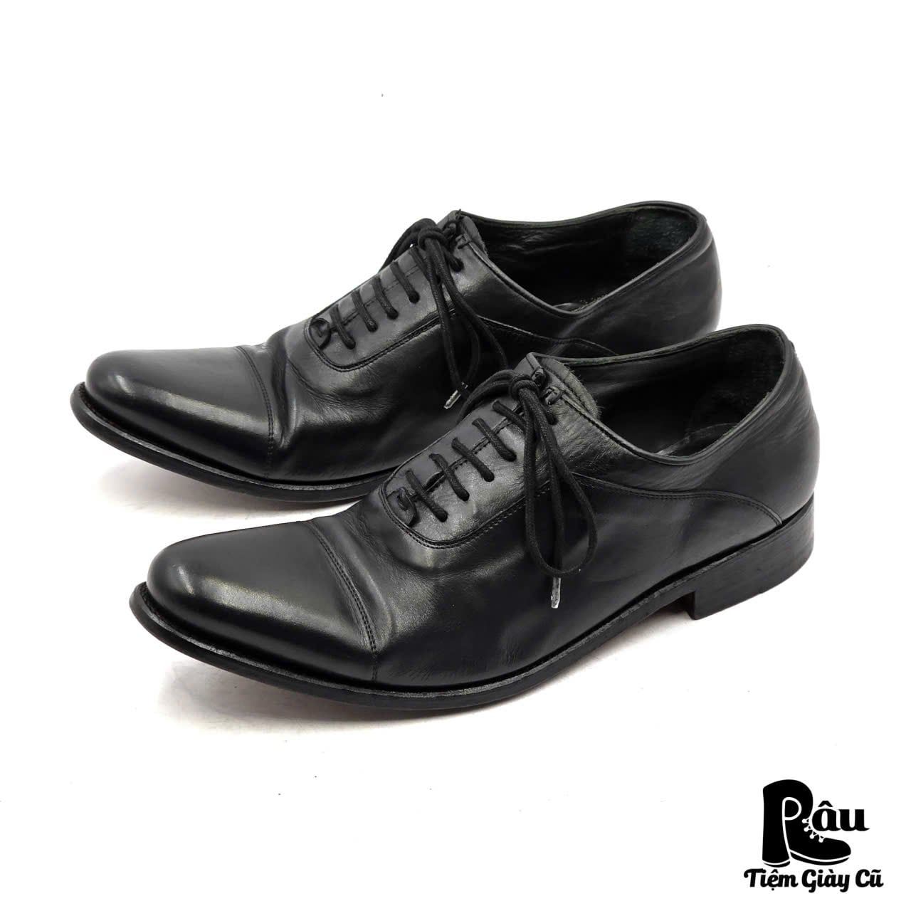  |SIZE 42| N.D.C HANDMADE BLACK POINTED 6-EYE OXFORD SHOES Z42-8354 