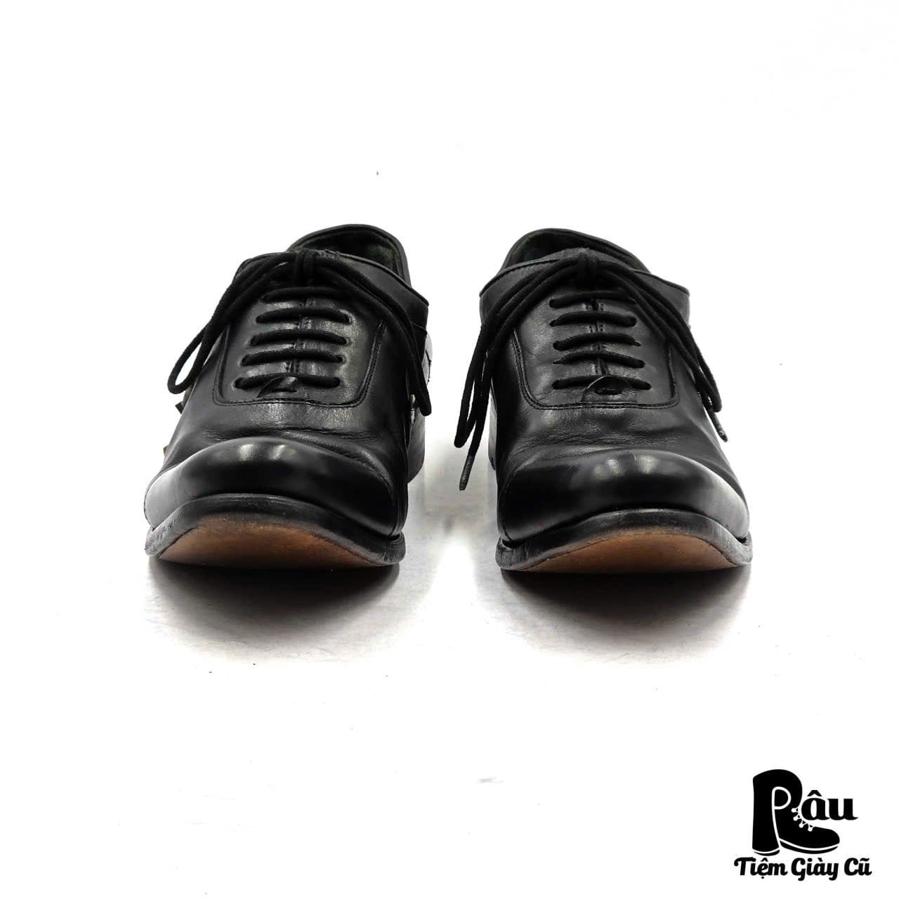  |SIZE 42| N.D.C HANDMADE BLACK POINTED 6-EYE OXFORD SHOES Z42-8354 