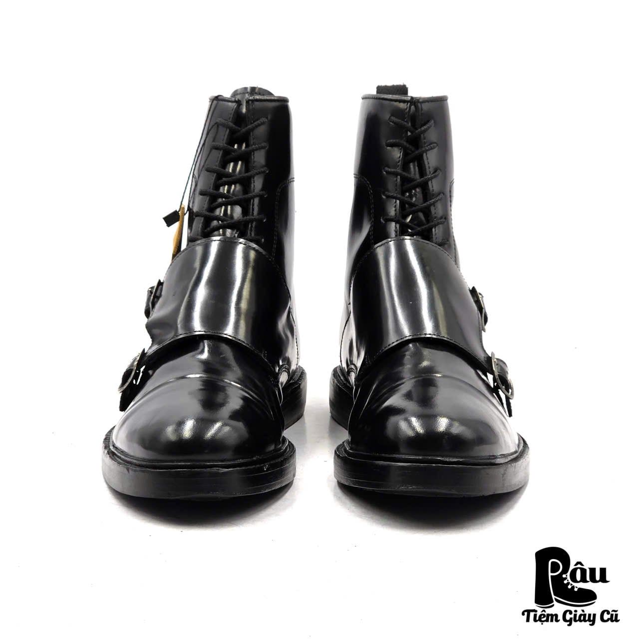  |SIZE 39| ZARA BLACK PATENT DOUBLE MONKSTRAP LACE-UP BOOT Z39-8347 