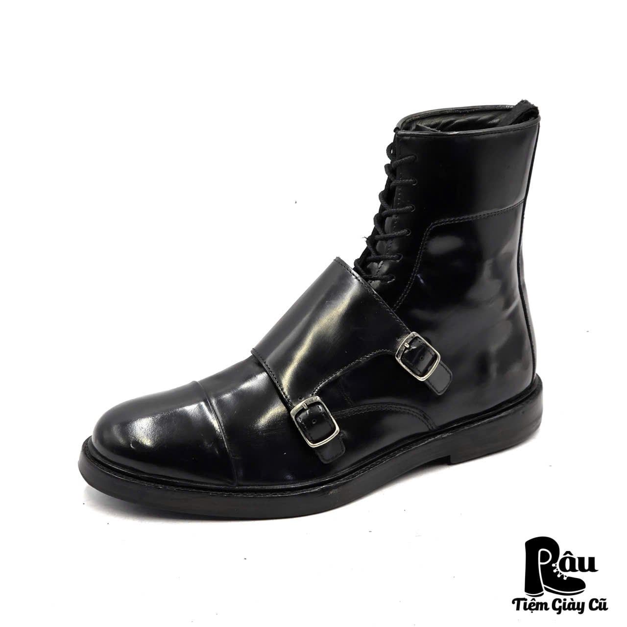  |SIZE 39| ZARA BLACK PATENT DOUBLE MONKSTRAP LACE-UP BOOT Z39-8347 