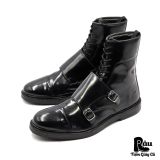  |SIZE 39| ZARA BLACK PATENT DOUBLE MONKSTRAP LACE-UP BOOT Z39-8347 