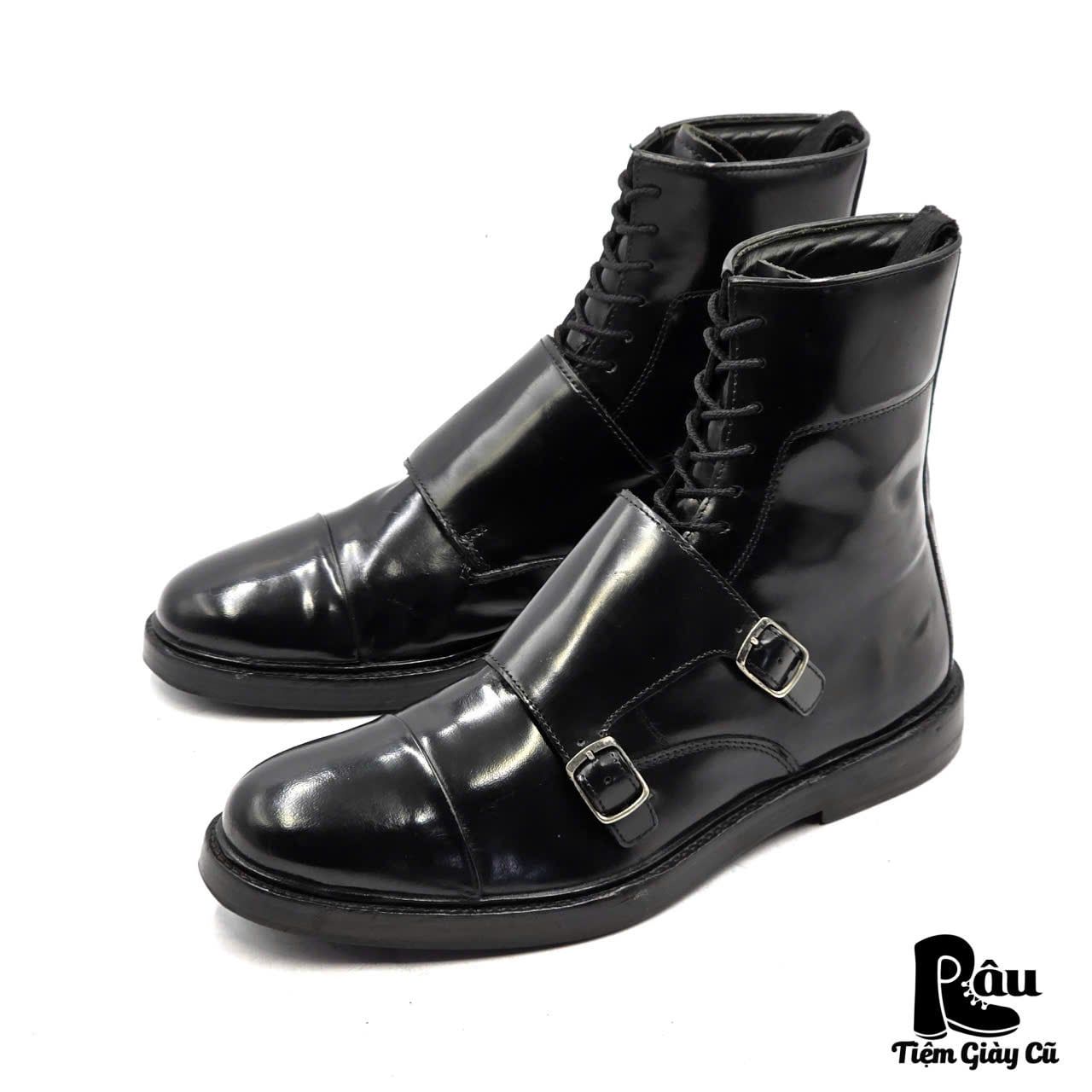  |SIZE 39| ZARA BLACK PATENT DOUBLE MONKSTRAP LACE-UP BOOT Z39-8347 
