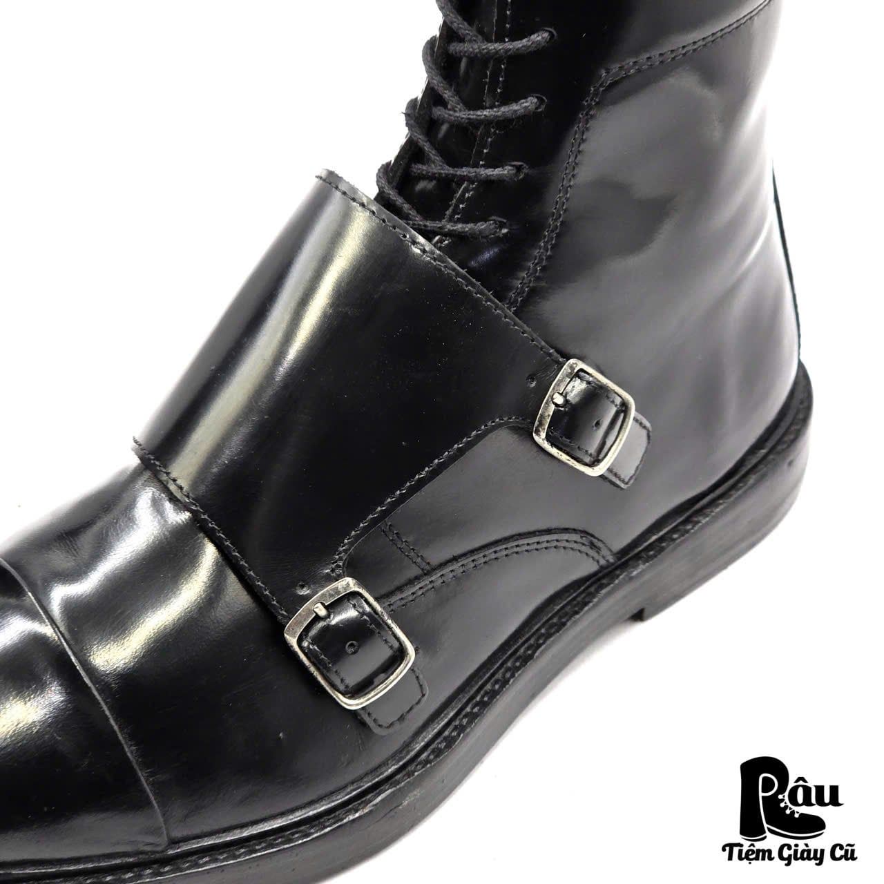  |SIZE 39| ZARA BLACK PATENT DOUBLE MONKSTRAP LACE-UP BOOT Z39-8347 