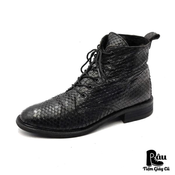  |SIZE 39| BILLI BI COPENHAGEN VINTAGE PYTHON EMBOSSED FUR-LINED LACE-UP BOOT AX39-8366 