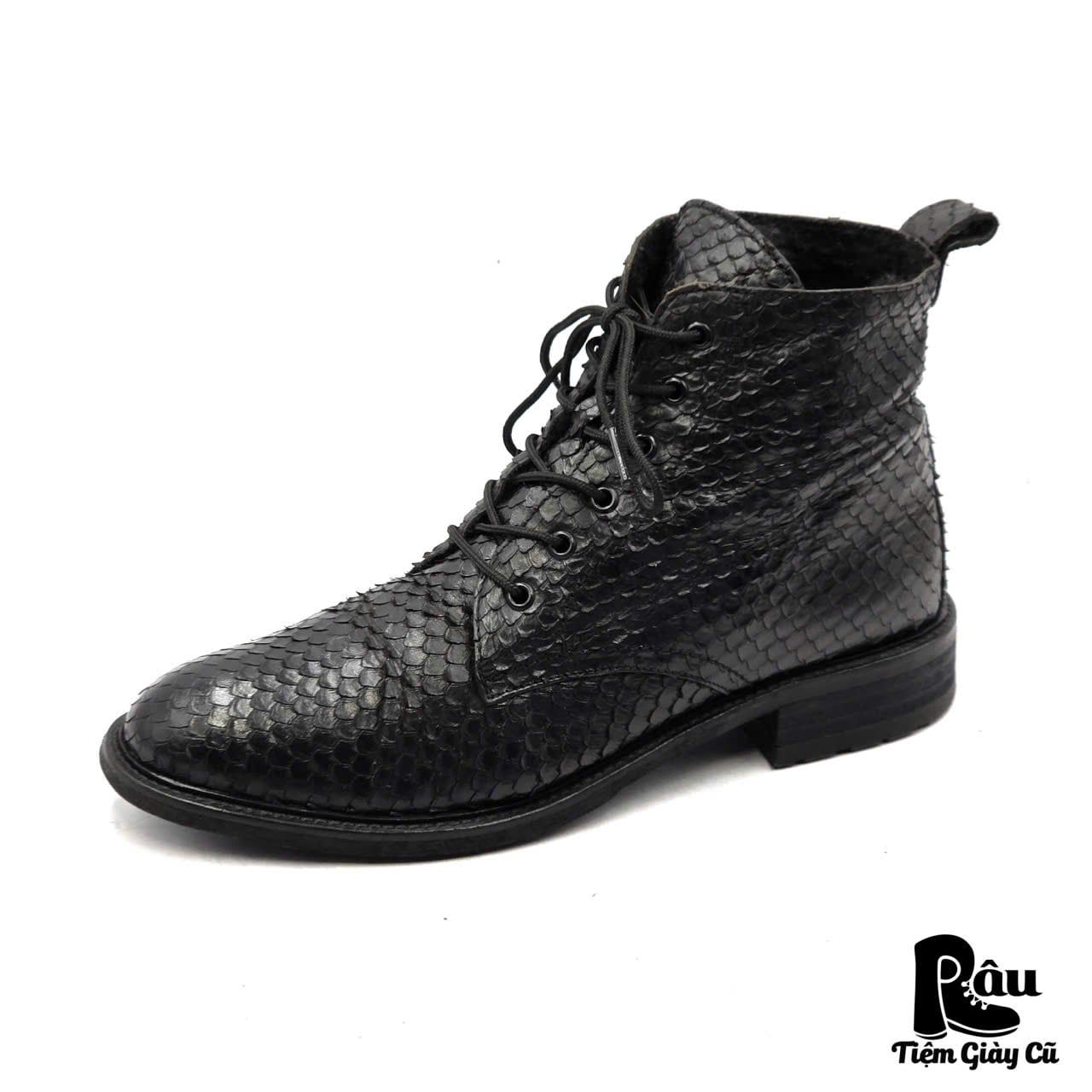  |SIZE 39| BILLI BI COPENHAGEN VINTAGE PYTHON EMBOSSED FUR-LINED LACE-UP BOOT AX39-8366 