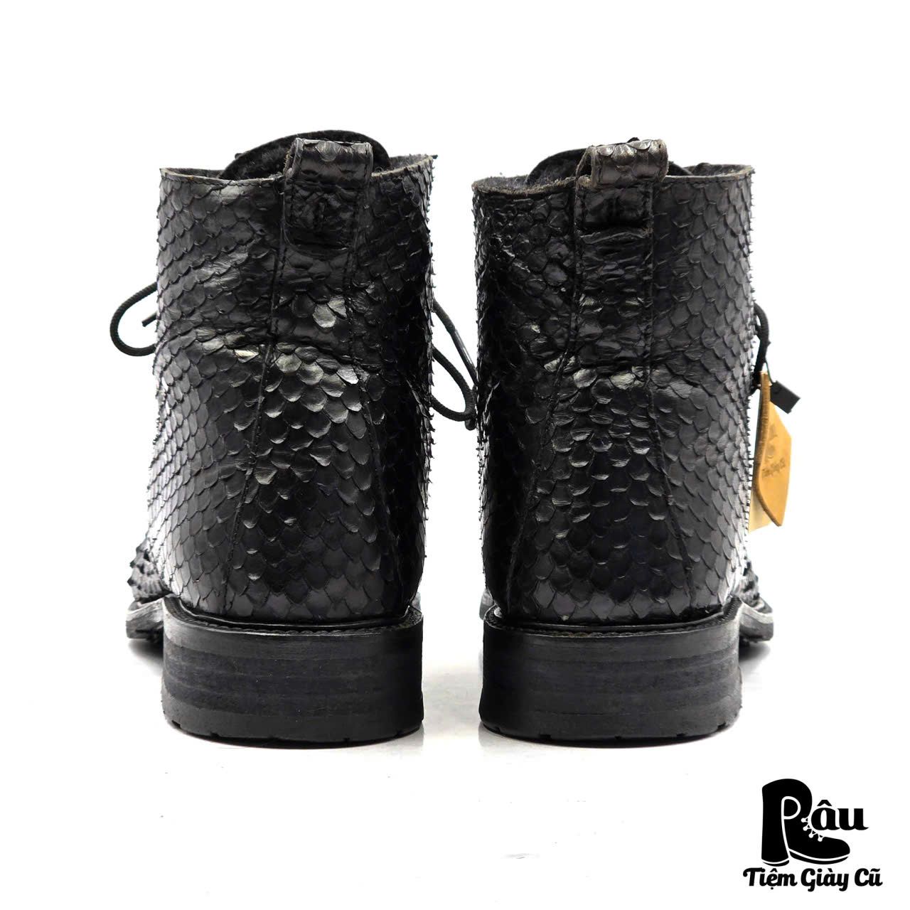  |SIZE 39| BILLI BI COPENHAGEN VINTAGE PYTHON EMBOSSED FUR-LINED LACE-UP BOOT AX39-8366 