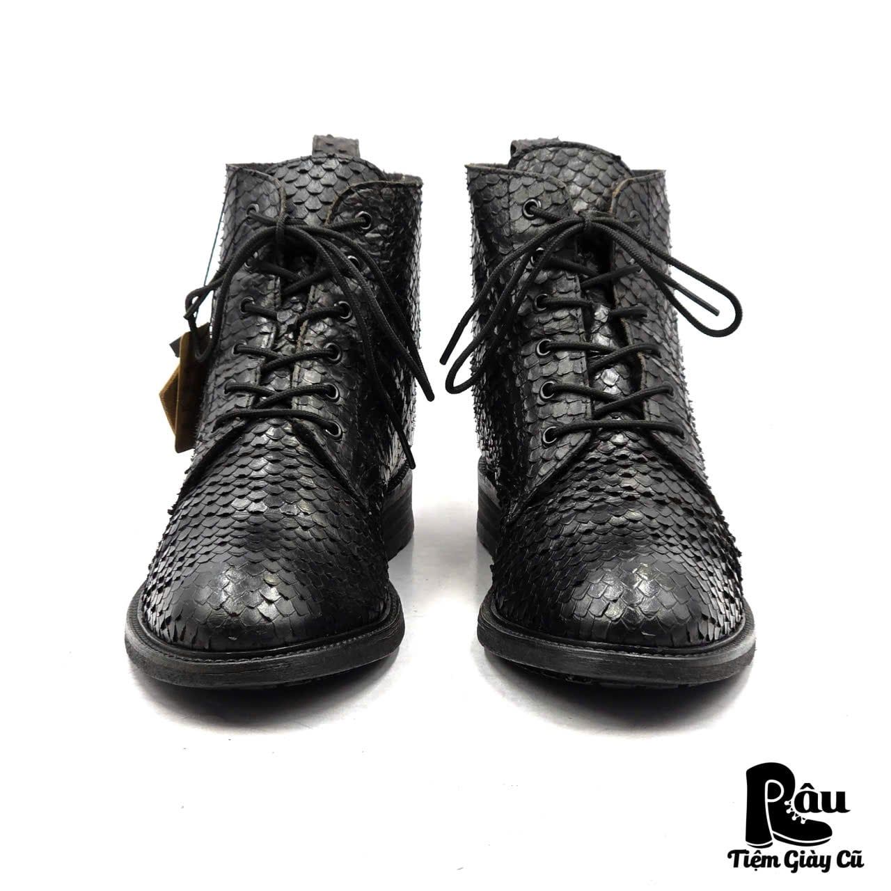  |SIZE 39| BILLI BI COPENHAGEN VINTAGE PYTHON EMBOSSED FUR-LINED LACE-UP BOOT AX39-8366 
