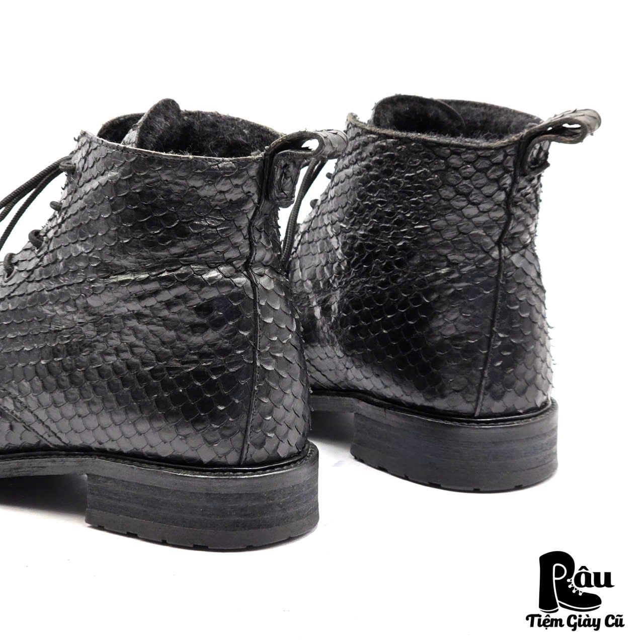  |SIZE 39| BILLI BI COPENHAGEN VINTAGE PYTHON EMBOSSED FUR-LINED LACE-UP BOOT AX39-8366 