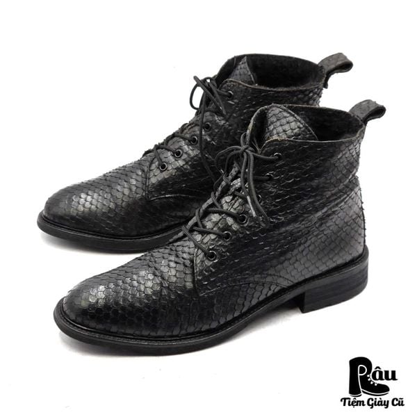  |SIZE 39| BILLI BI COPENHAGEN VINTAGE PYTHON EMBOSSED FUR-LINED LACE-UP BOOT AX39-8366 