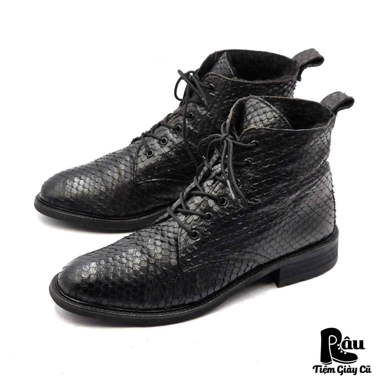  |SIZE 39| BILLI BI COPENHAGEN VINTAGE PYTHON EMBOSSED FUR-LINED LACE-UP BOOT AX39-8366 
