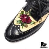  |SIZE 39| DOLCE & GABBANA CRYSTAL EMBELLISHED BLACK BROGUE OXFORDS SHOES Z39-8363 