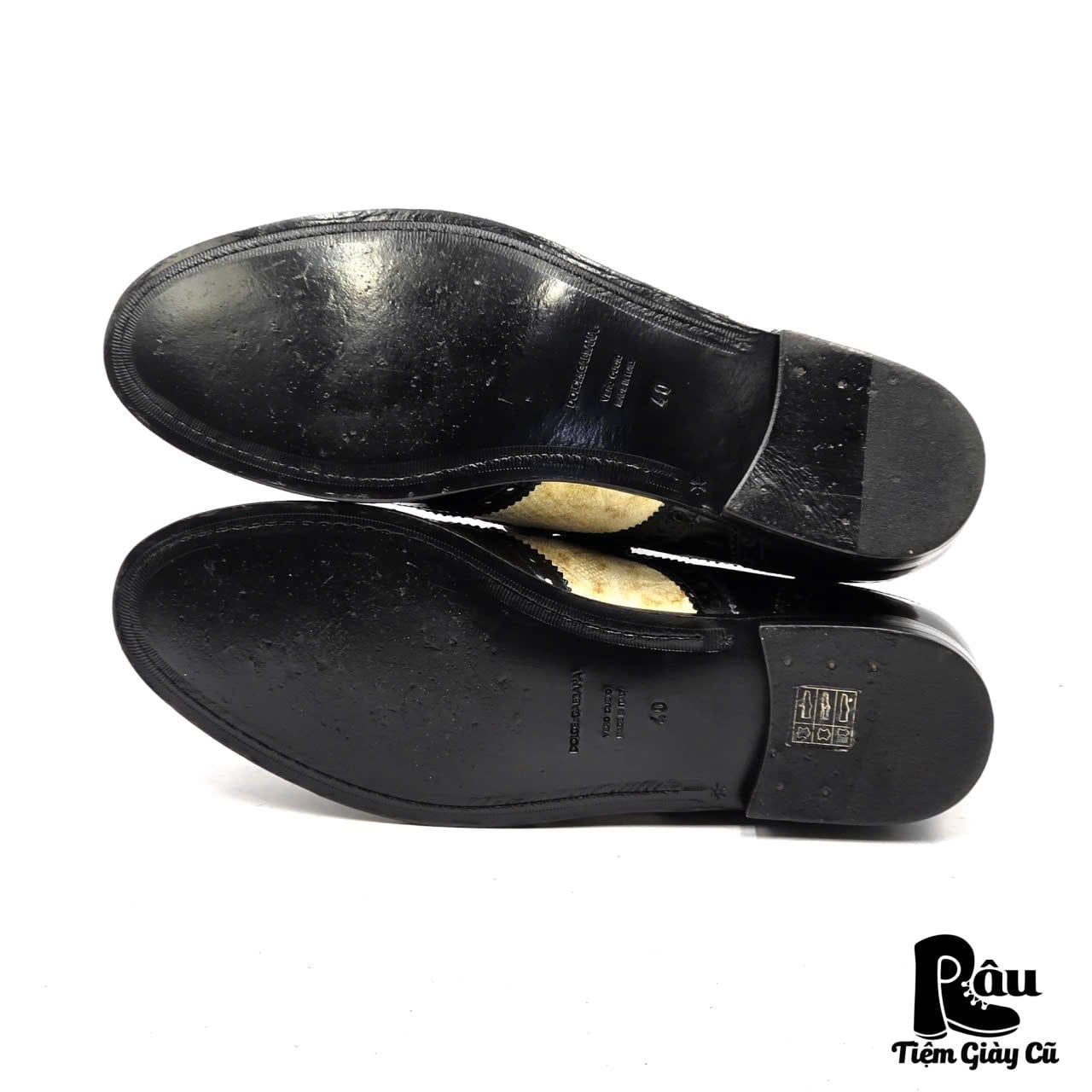  |SIZE 39| DOLCE & GABBANA CRYSTAL EMBELLISHED BLACK BROGUE OXFORDS SHOES Z39-8363 