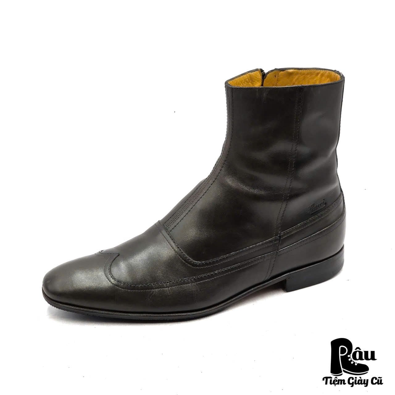  |SIZE 38.5| GUCCI 181825 VINTAGE WINGTIP SIDE-ZIP ANKLE BOOT Z38.5-8394 