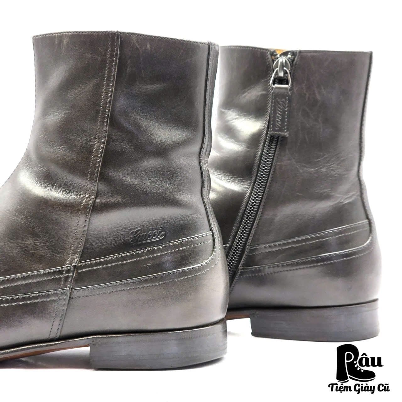  |SIZE 38.5| GUCCI 181825 VINTAGE WINGTIP SIDE-ZIP ANKLE BOOT Z38.5-8394 
