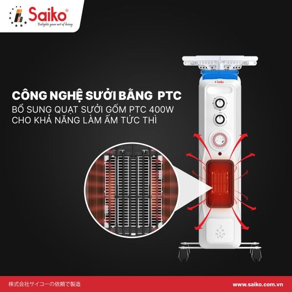 Máy Sưởi Dầu Saiko OR-8211T 11 Thanh (2400W)