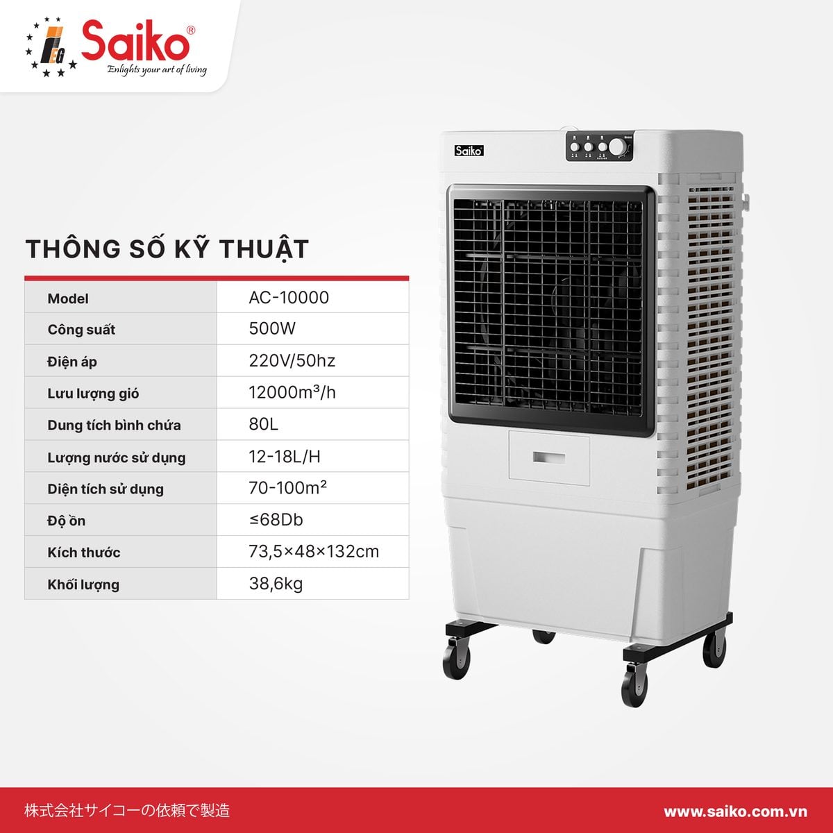 Thông số kỹ thuật máy làm mát không khí Saiko AC-10000