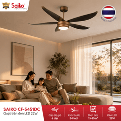 Quạt Trần Đèn LED 5 cánh Saiko CF-5451 DC 54 inch