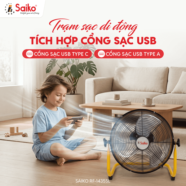 Quạt Sạc Tích Điện Saiko RF-1435SL