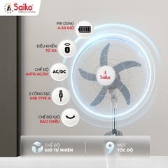 Quạt Sạc Tích Điện Năng Lượng Mặt Trời Saiko RF-818A