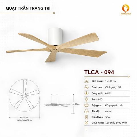 Quạt Trần Đèn TLCA-094 Cánh Gỗ Tự Nhiên