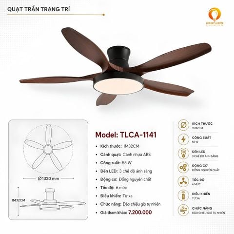 Quạt Trần Đèn TLCA-1141 Cánh Nhựa ABS 55W