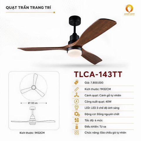 Quạt Trần Đèn LED TLCA-143TT Cánh Gỗ Tự Nhiên