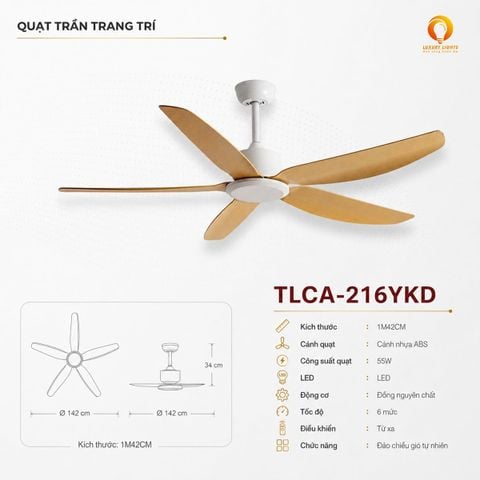 Quạt Trần Đèn TLCA-216YKD Cánh Nhựa ABS