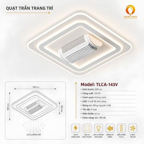 Quạt Trần Không Cánh LED TLCA-143V 6 Mức Gió