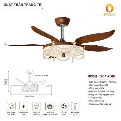 Quạt Trần Đèn TLCA-PL09 Cánh Nhựa ABS 40W