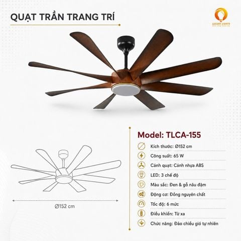 Quạt Trần Đèn TLCA-155 6 Tốc Độ Gió