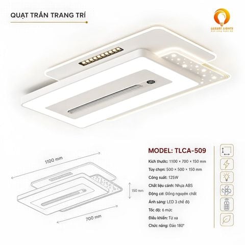 Quạt Trần Đèn TLCA-509 Cánh Nhựa ABS 125W