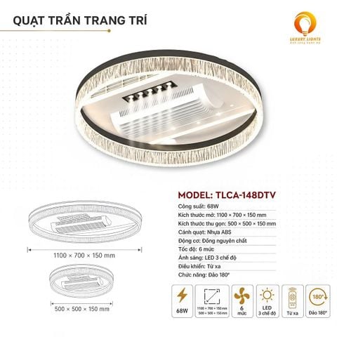 Quạt Trần Đèn CA-148DV Cánh Nhựa ABS 68W