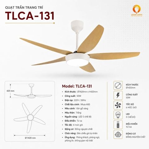Quạt Trần Đèn TLCA-131 Cánh ABS Màu Vàng Gỗ