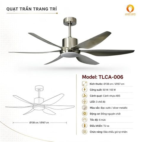 Quạt Trần Đèn TLCA-006 Đảo Chiều Gió Tự Nhiên