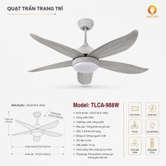 Quạt Trần Đèn TLCA-988W Cánh ABS Vân Gỗ Xám